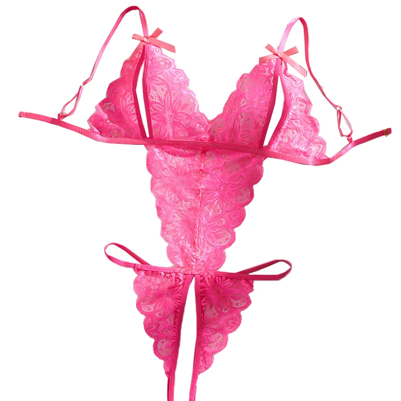 Crotchless Deep V Open Bra Porn Women Onesie Pajamas Sexy Lingerie Lace Hollow Bra Set Teddy Baby Doll Dress Erotic Costumes