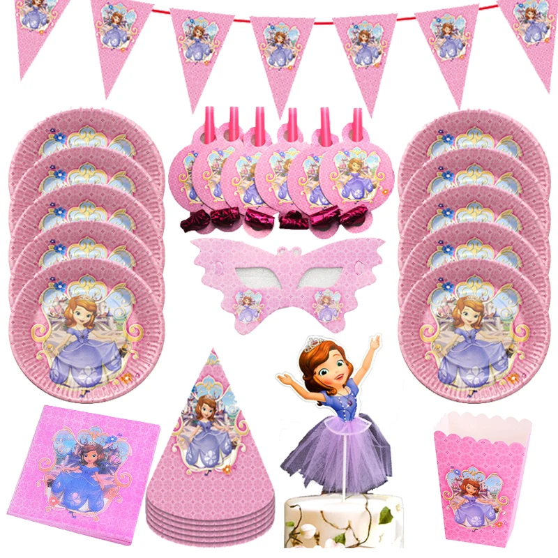 Disney princesa sofia festa decoração menina aniversário placas de papel copos guardanapos chá de fraldas crianças brinquedos balões festa suprimentos