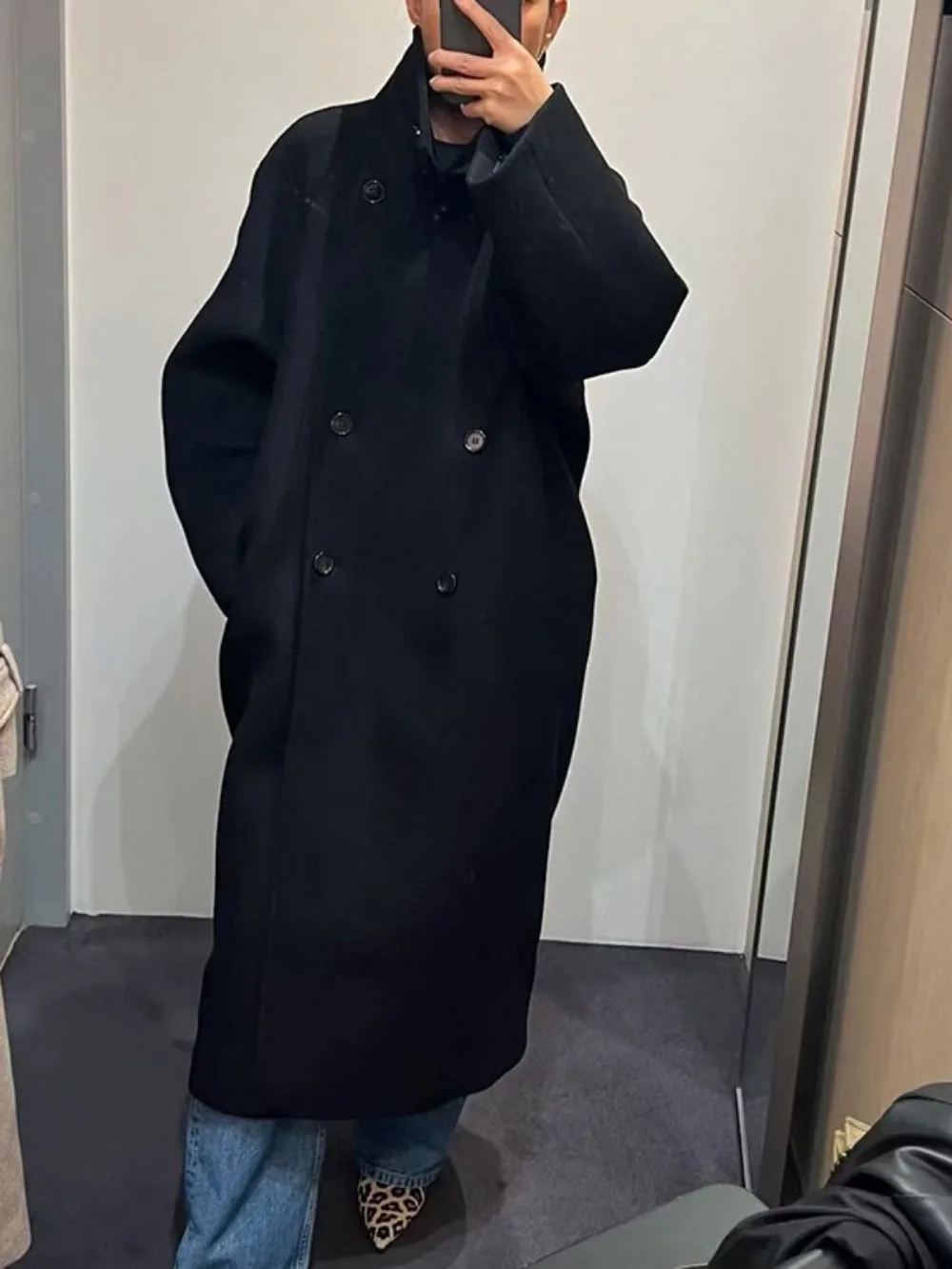 

Autumn and winter classic straight silhouette women's wool blended cashmere double-breasted woolen coat