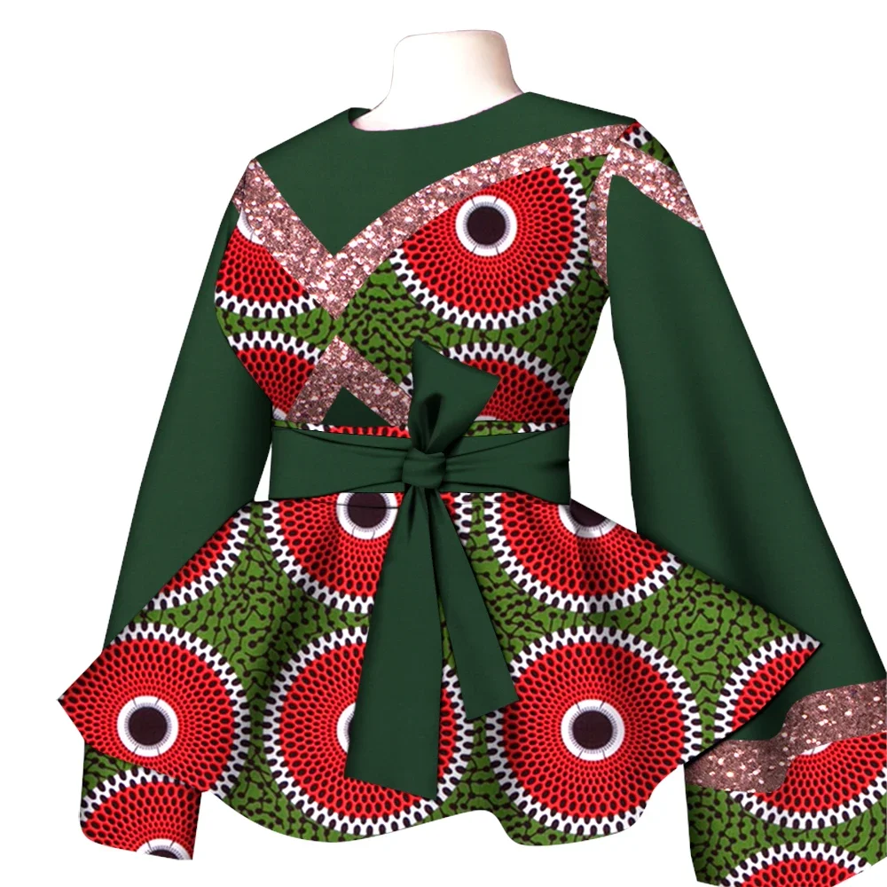 Csináltatás afro Ing dresses számára Nők dashiki Blúz Ankara Padlóbeeresztő nyomtatás Ragyogó tops stv Ingujj Ing Nők afro ruhák WY819