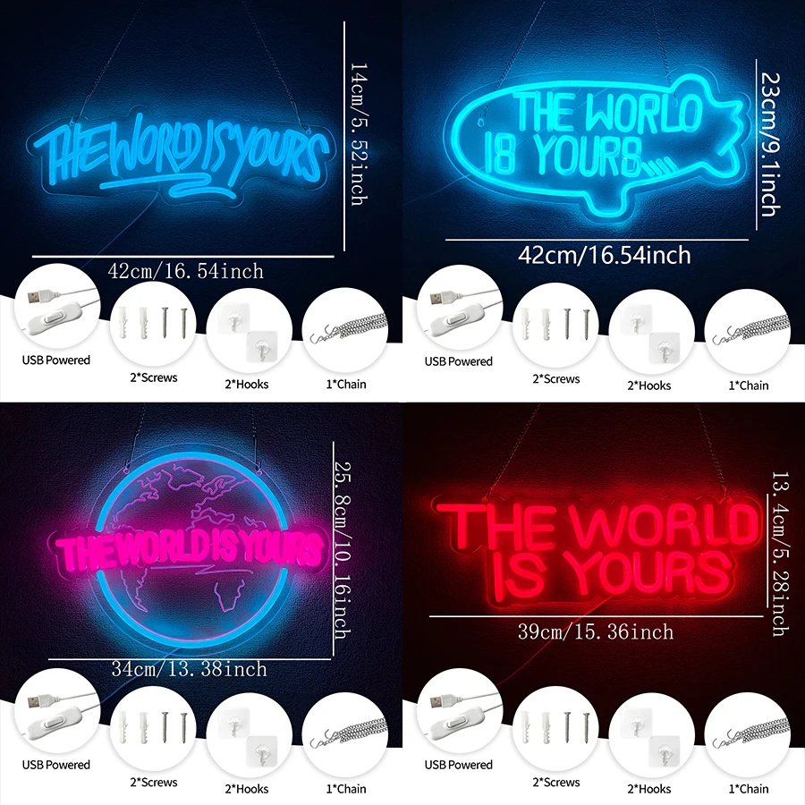 The World Is Yours Series Neon Sign For Wall Decor,Led Neon Light For Game Room,Bedroom,Man Cave Decor,Bar,Gift For Friends