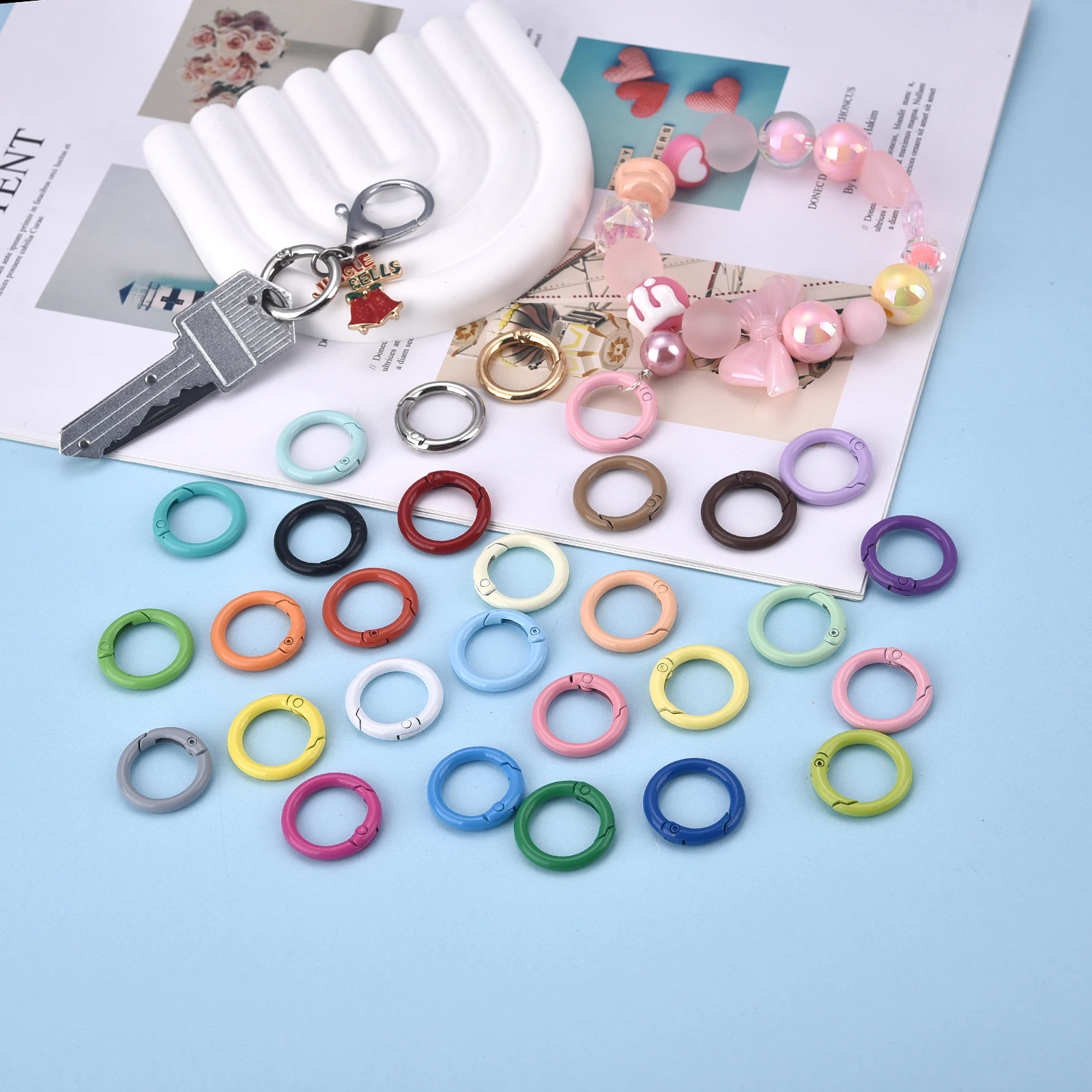 Anillo redondo de Metal de varios colores, cierre de resorte, mosquetón redondo que se puede abrir, Clips para llavero, gancho, cadena para perro, conector de hebilla de joyería DIY