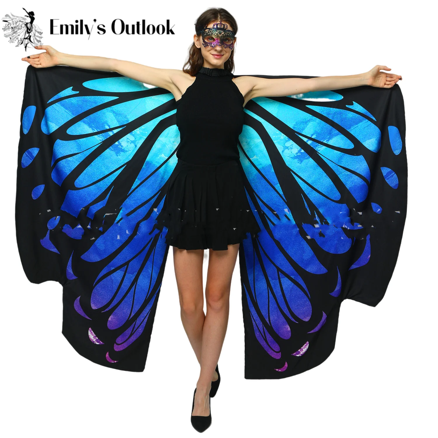 Belly Dance Wings Double-Sided Printing Shawl Halloween Colorful Butterfly Costume Performance Props Fairy Ladies Cape Pretend