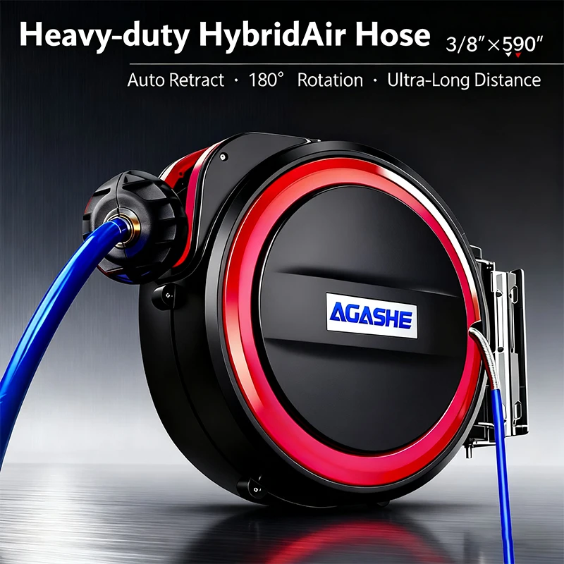 

Выдвижная катушка для воздушного шланга, трехслойный плетеный воздушный шланг длиной 3/8 дюйма на 50 футов с быстрыми разъемами