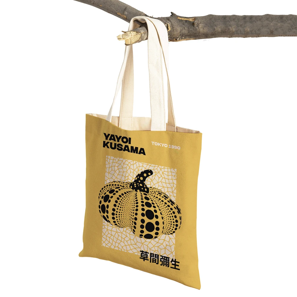 Yayoi kusama impressão shopper saco japonês abóbora bolinhas listra pintura abstrata bolsa casual moda feminina sacos de compras