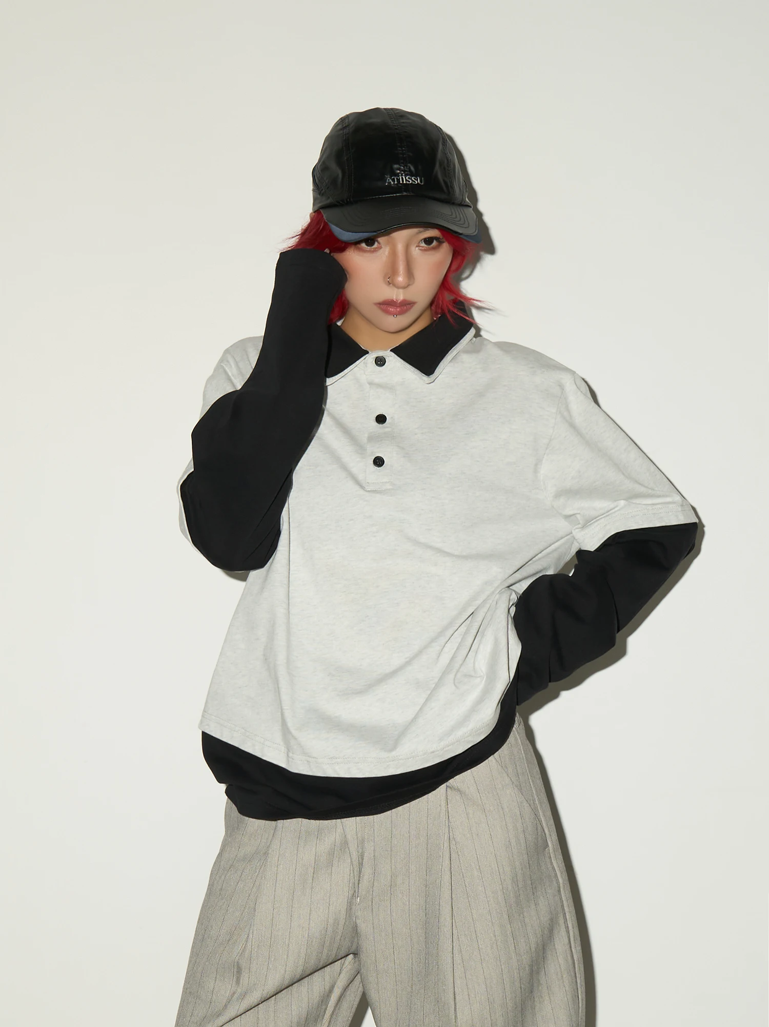 

Повседневный топ MICHINNYON с длинным рукавом, асимметричным подолом и цветовыми блоками для женщин, весна 2026, 100% хлопок