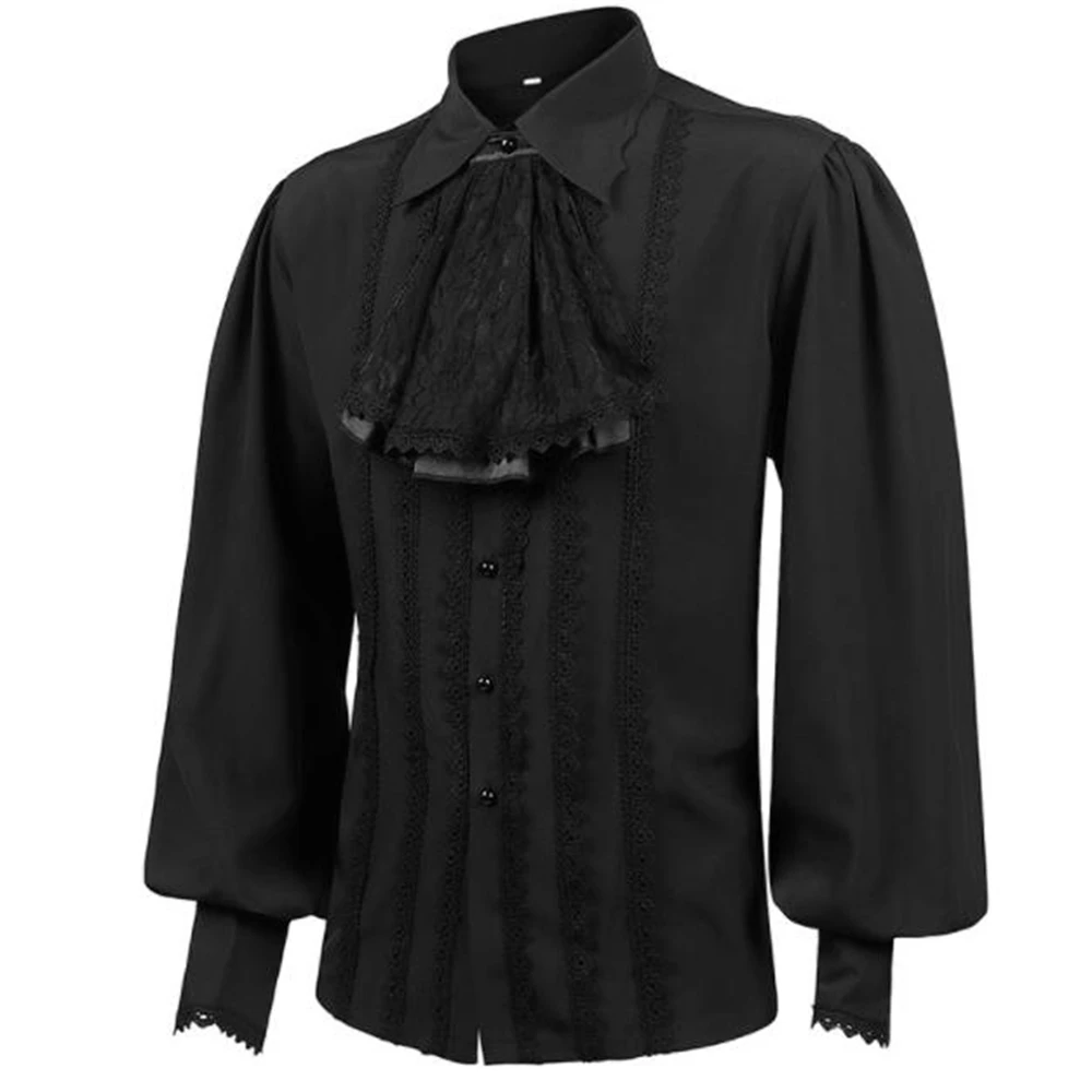 Mens Pirate Shirt Vampire Renaissance Victorian Steampunk Gothic Ruffled Medieval Blouse Halloween Costume Clothing Chemise 3XL