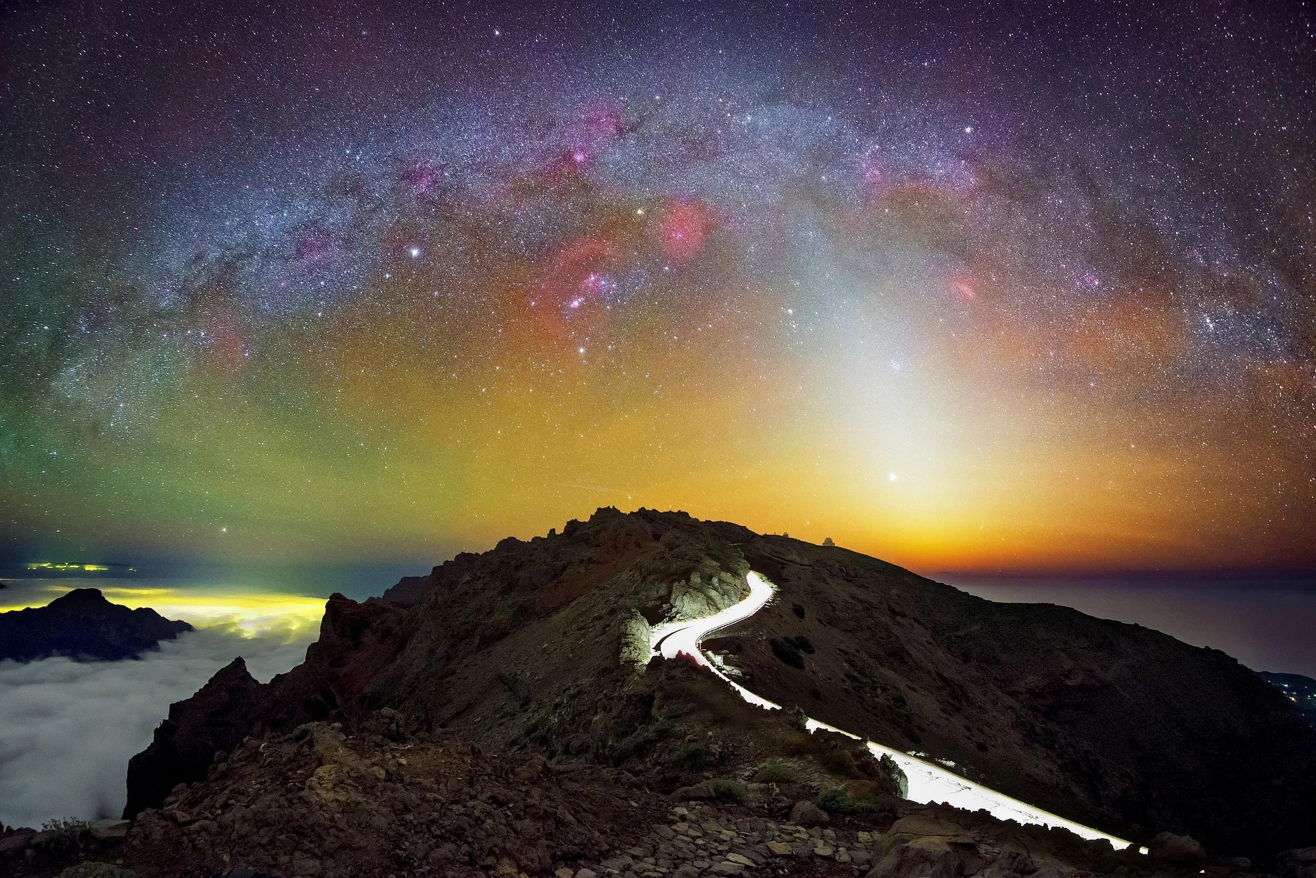 Rompecabezas de la Vía Láctea de la Montaña, vista nocturna de la nebulosa de colores y el mar de nubes, decoración de pared para sala de estar