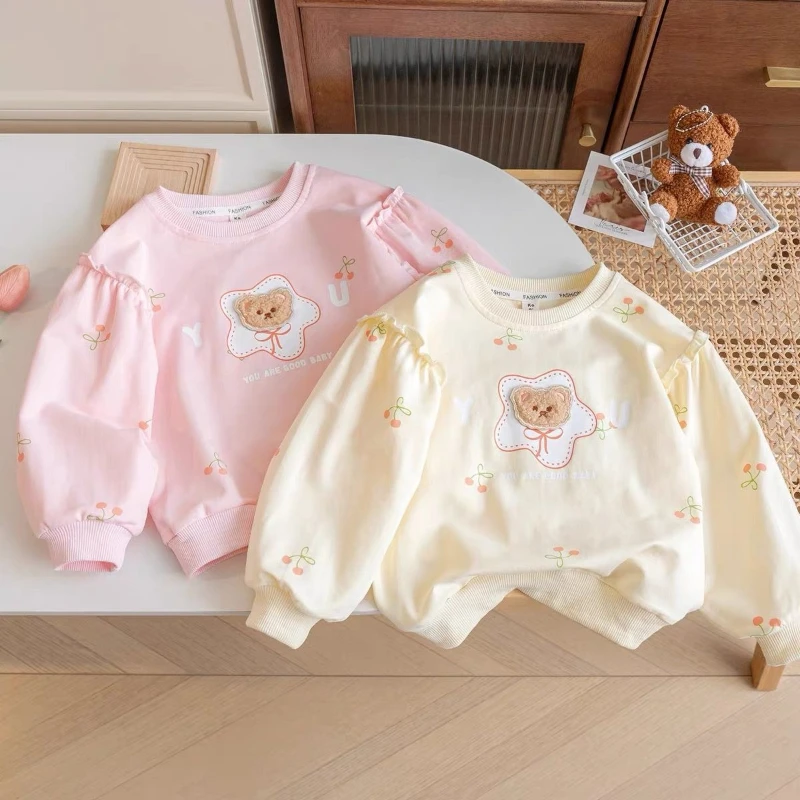2026 Spring New Women's Treasure Round Neck Cherry Bear Pattern Cotton Cute Hoodie