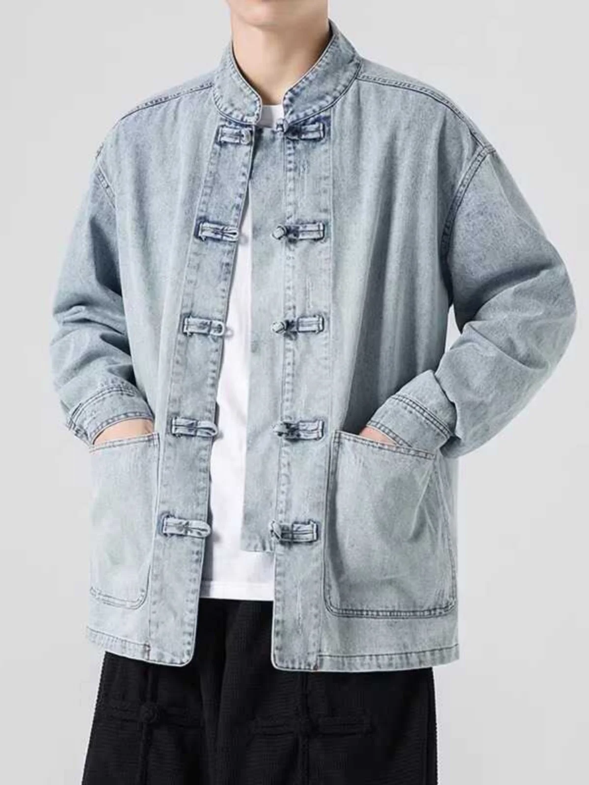 

New Chinese Sle Loose Casual Men's Denim Jaet Spring Autumn Trendy Vintage Tang Costume Top Youth Outerwear Jaet