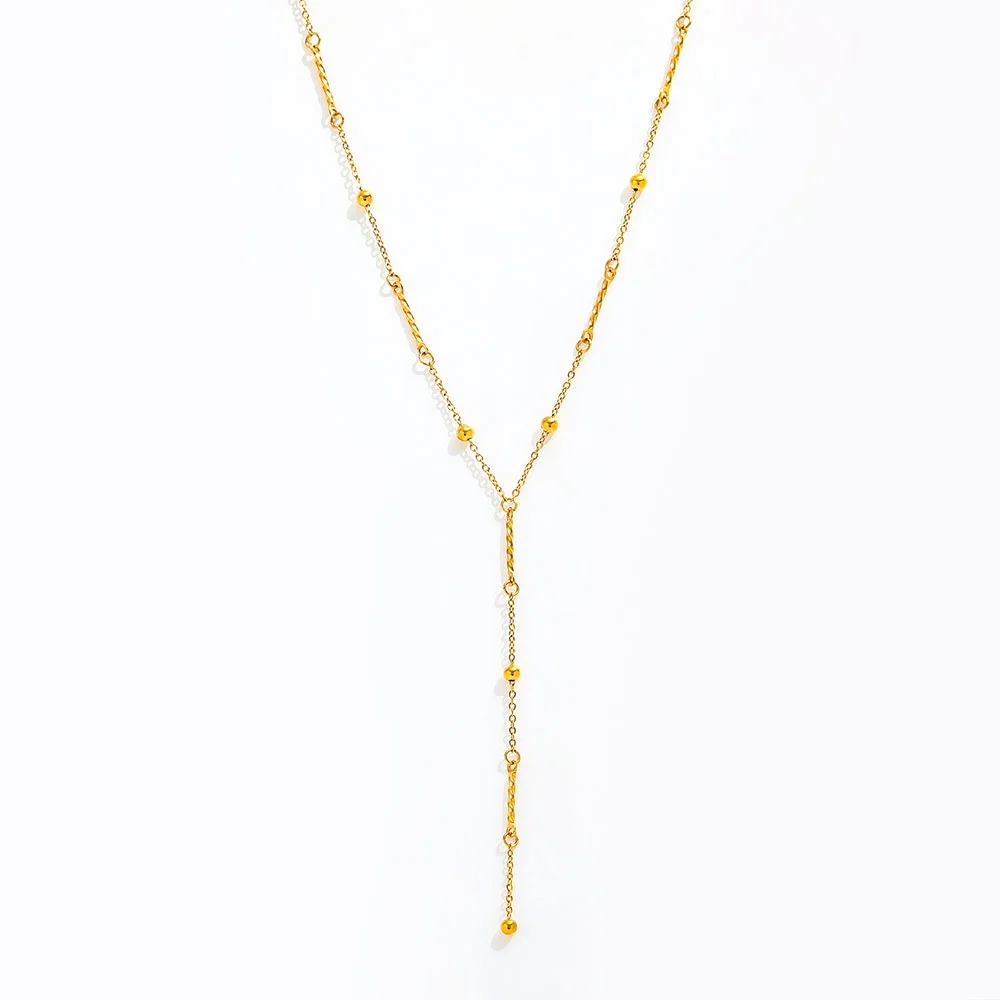 

Joolim Jewelry Wholesale Waterproof&No Fade Fashion Dainty Basic Beads Y-shaped Sweater Chain Stainless Steel Necklace for Women