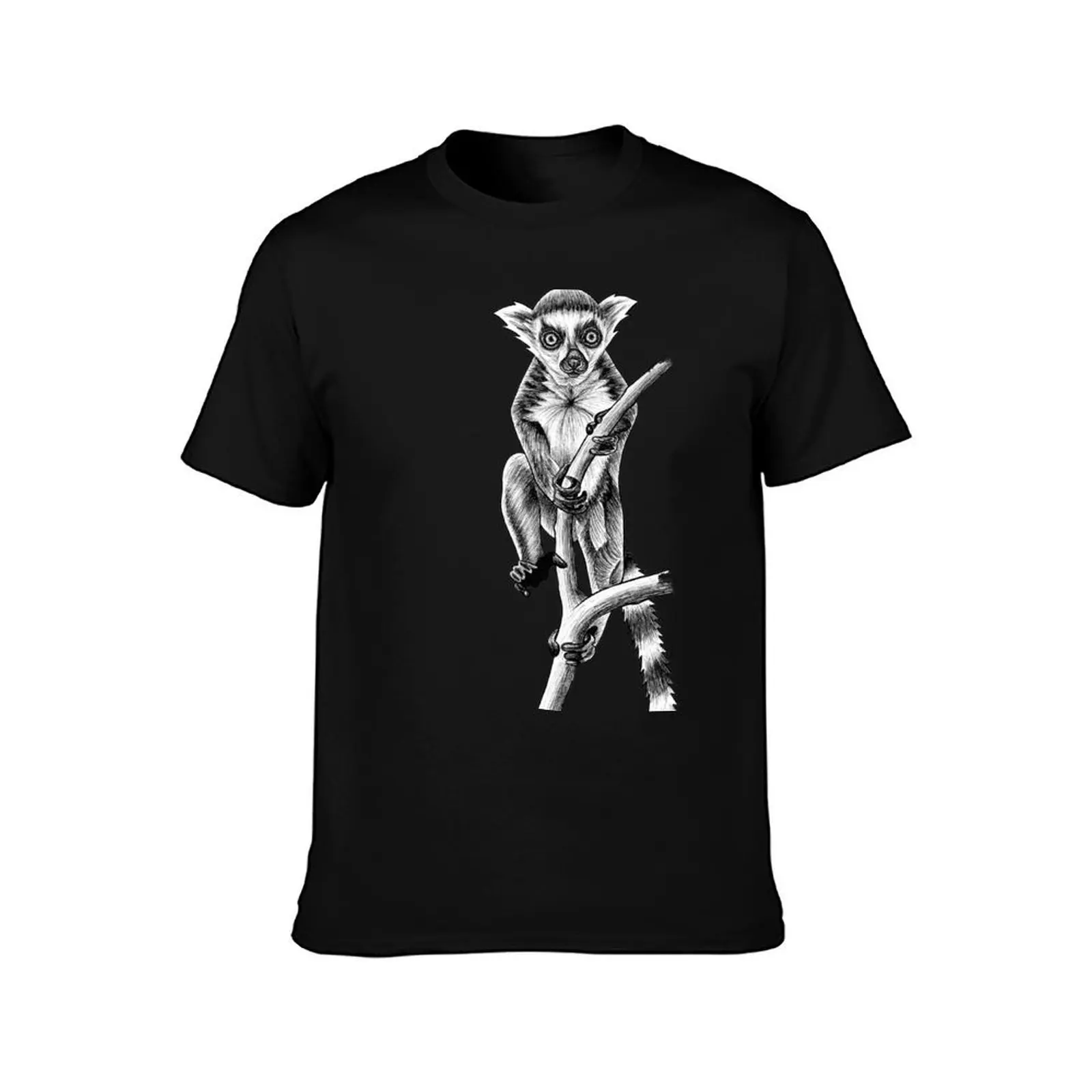 Baby ring tailed lemur - ink illustration T-Shirt, Summer Casual Cotton Tee, Oversized Streetwear Tops, Vintage Graphic Print