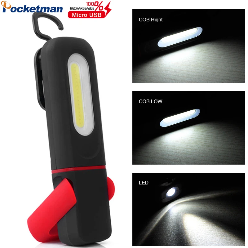 Powerful COB LED Work Light 3 Lighting Modes Handheld Flashlights Camping Lamp Auto Repair Light Emergency Torch Worklights