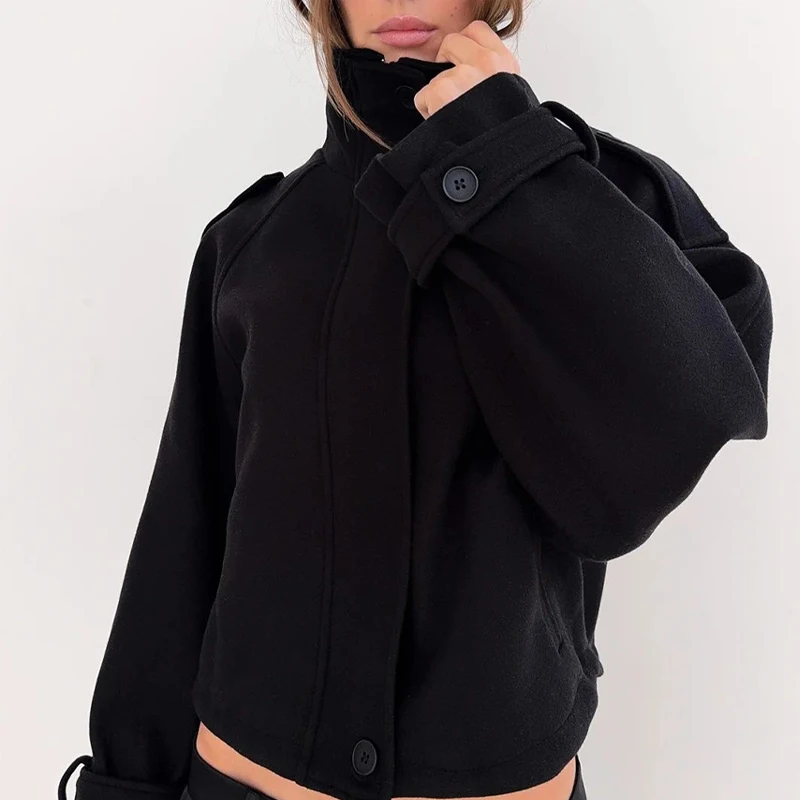 Solid color Vintage Y2K women's coat autumn/winter European and American fashion versatile casual and loose women's coat tops
