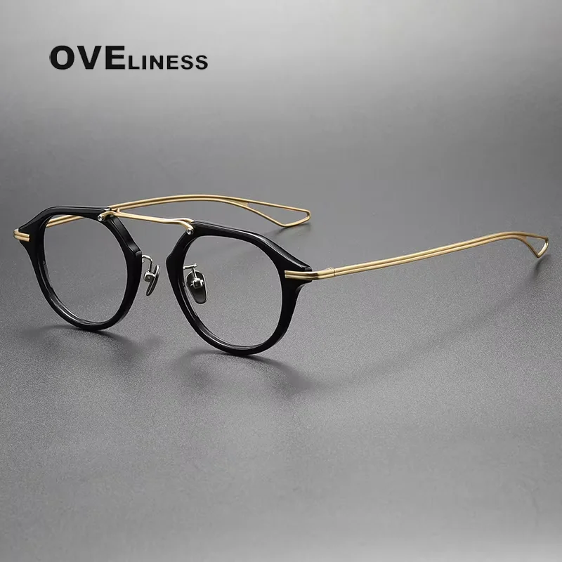 

Acetate Titanium Glasses Frame Men 2025 New Vintage Retro Polygon Eyeglasses frames Women Spectacles full Eyewear
