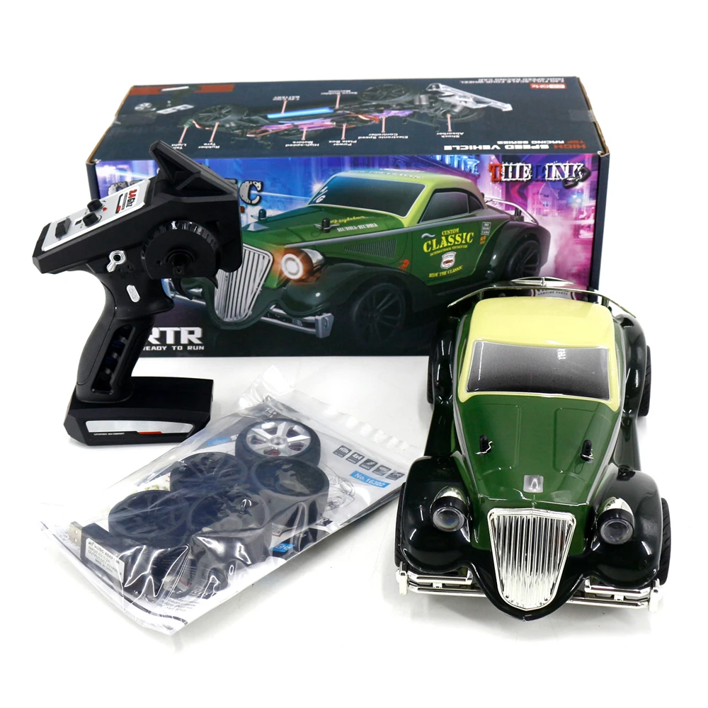 4WD 1:16 RC Drift Auto Fernbedienung Klassisches Retro-Automodell mit LED-Leuchten Racing RTR Radio LKW Fahrzeug Spielzeug für Jungen Mädchen