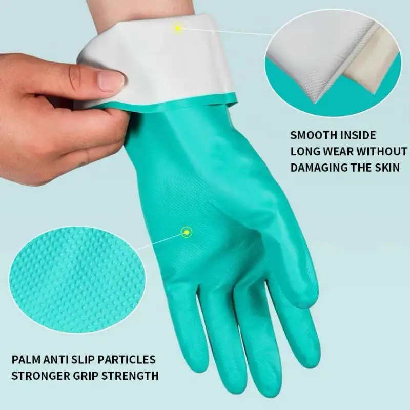 Thick Nitrile Gloves - Chemical Acid Resistant Waterproof Long Sleeve Gloves Painting Washing Kitchen Home Garden Latex  Free