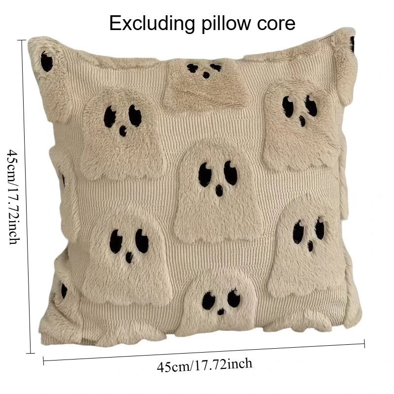 2pcs Halloween Plush Pillow Covers,Soft Plush Cute Ghost-Decorated Pillowcases, for Halloween Home Sofa Bed And Party Decoration