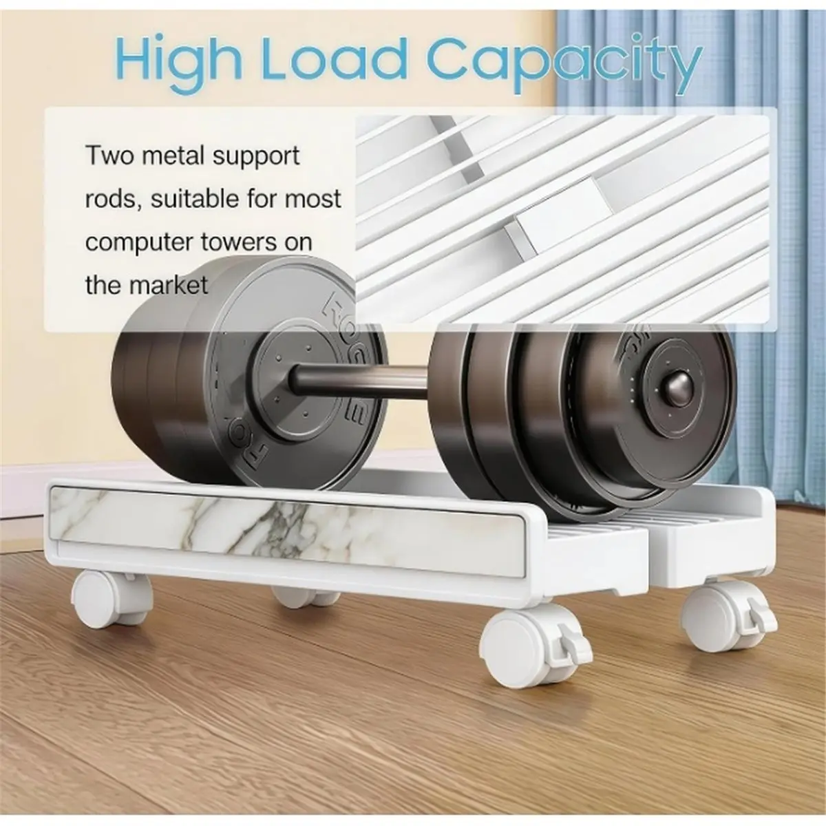 Adjustable Mobile Computer Tower Stand, Ventilated CPU Stand with Locking Caster Wheels, Fits Most Computer Towers