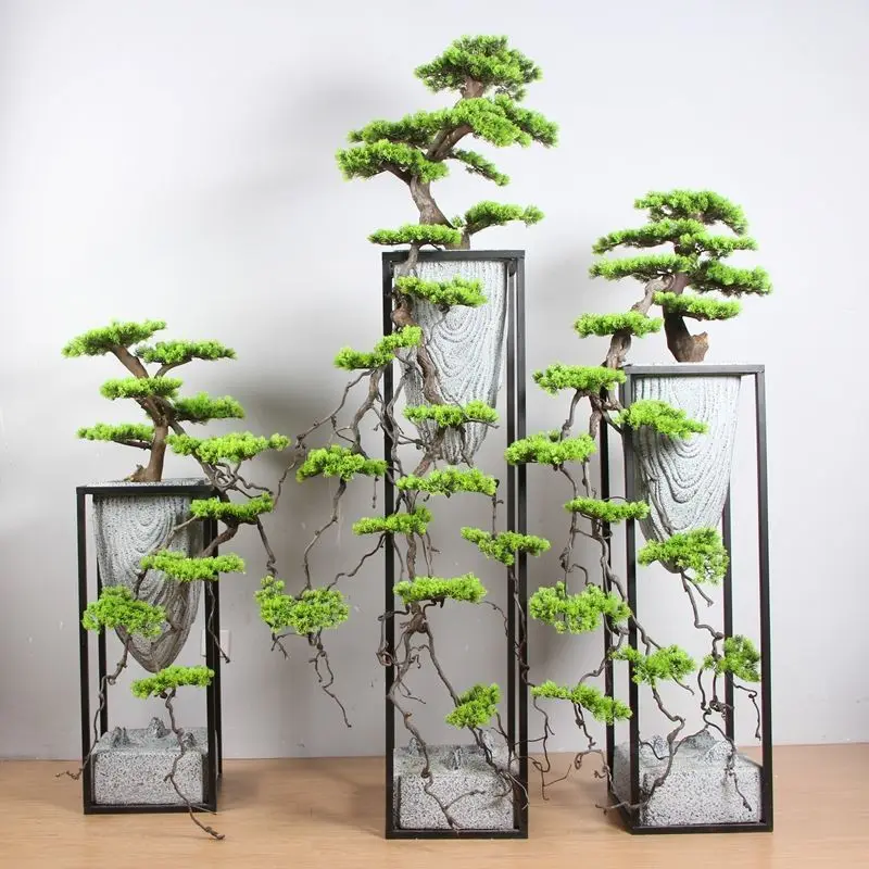

Large floor-to-ceiling cliff cypress pine bonsai simulation welcome pine living room decoration entrance