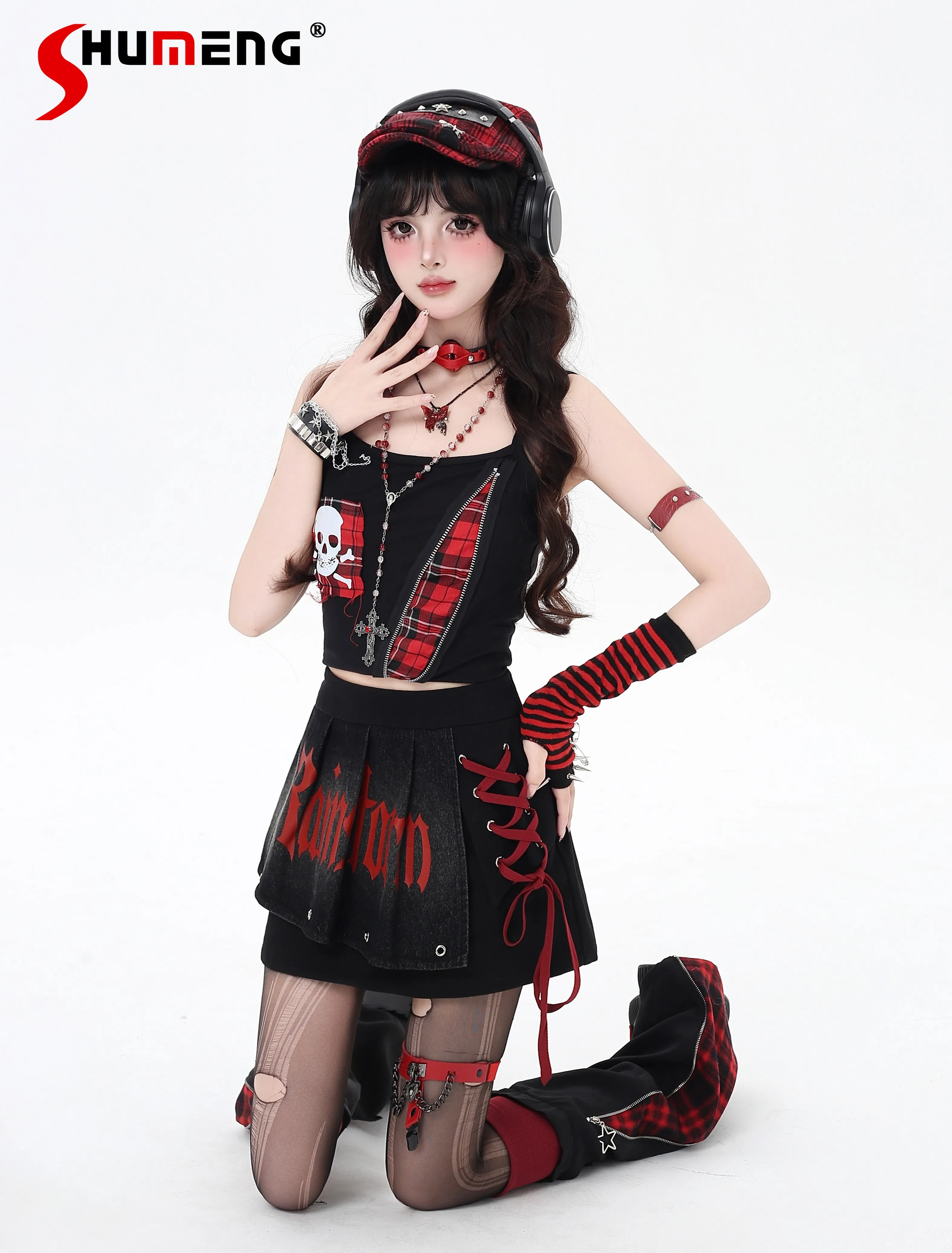 

Оригинальные субкультуры, готические милые крутые юбки Y2K для девочек, лоскутная юбка с буквенным принтом на шнуровке и высокой талией, тонкая мини-джинсовая юбка для женщин