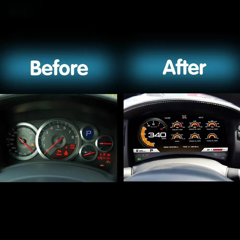 12.3'' Linux Digital Instrument Cluster for  GTR GT-R R35 2008-2015 Virtual Cockpit Car LCD Dashboard Speedometer Panel HD