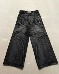 Goth Hiphop Streetwear Jeans larghi retrò lavati uomo personalità Harajuku pantaloni dritti neri alla moda Y2K pantaloni a gamba larga Unisex