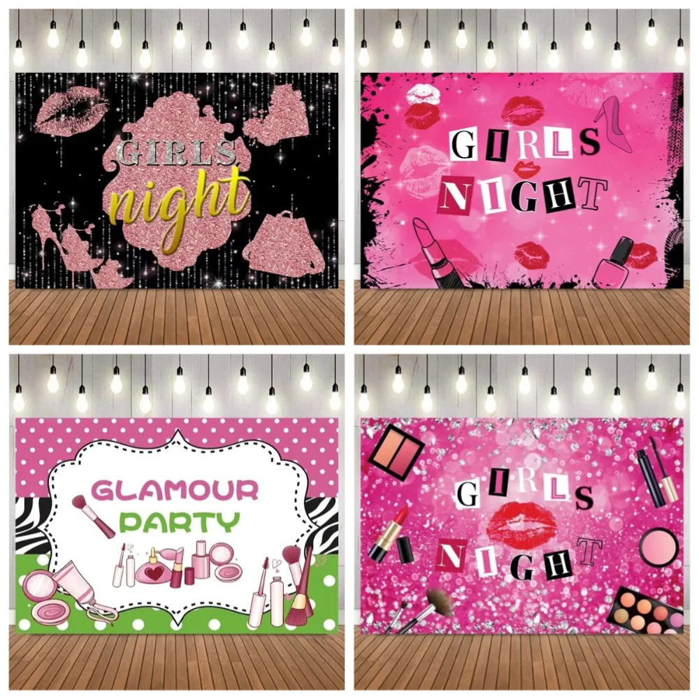 

Charming makeup party banner shooting background, cosmetics lipstick brushes, birthday event decoration photography background