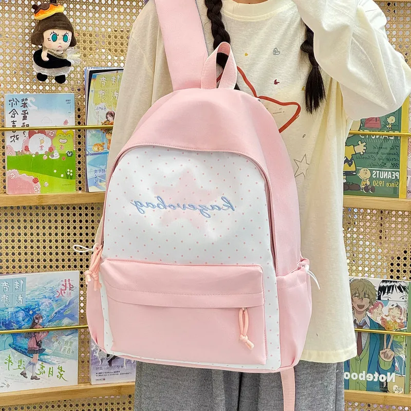 SchoolbaginsTrendy Korean-style high school student backpack for girls with good looks, fresh and cute polka dot shoulder bag fo