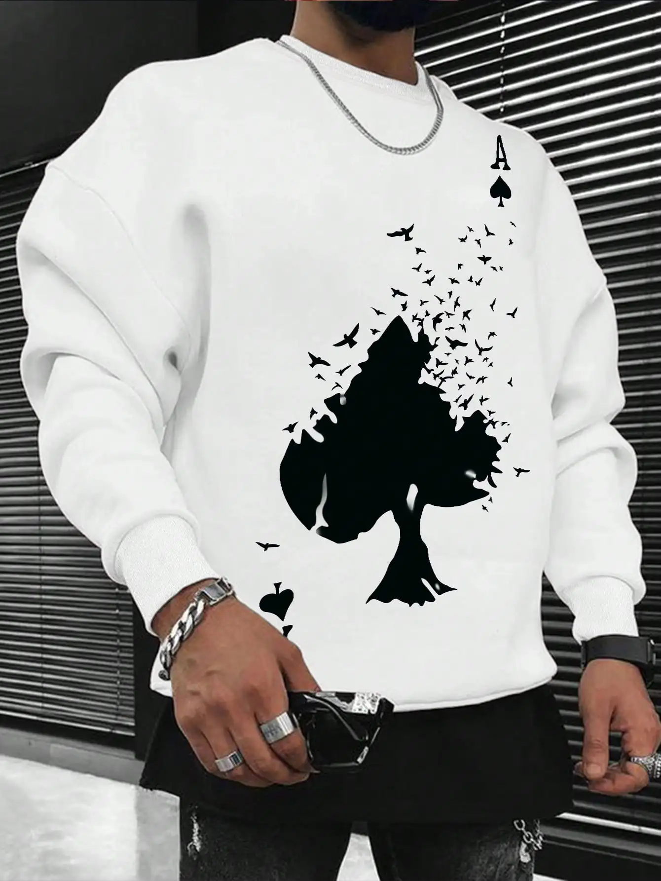 Drifting Spades A Black Pattern Male Sweatshirts Comfortable Creative Pullovers Hip Hop Tops Fleece Casual Streetwear For Mans