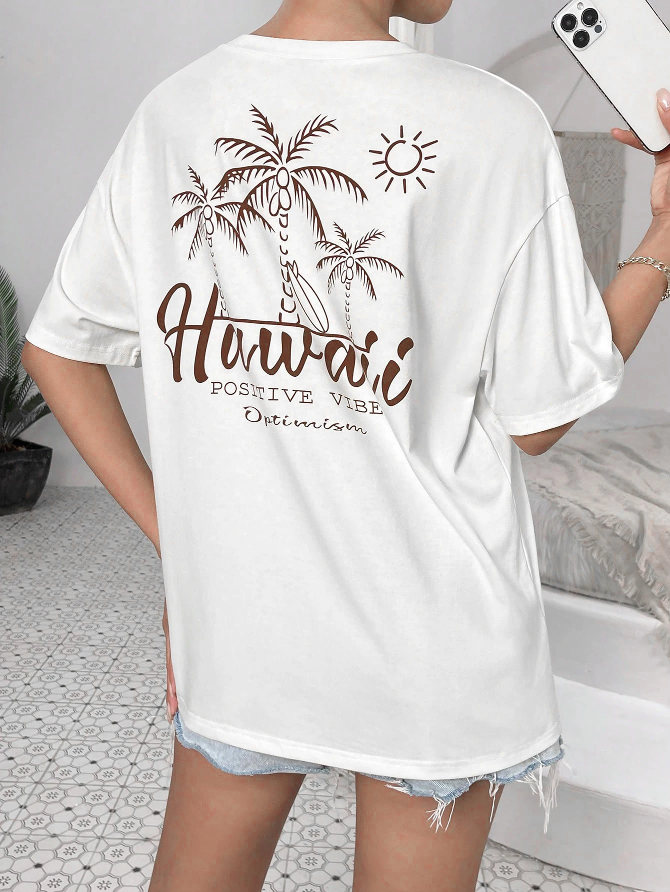 Hawaii Postive Vibes Optimism Letter Graphic T-Shirts Female Casual Cotton Tops Fashion Cool Tee Street Summer Short Sleeves