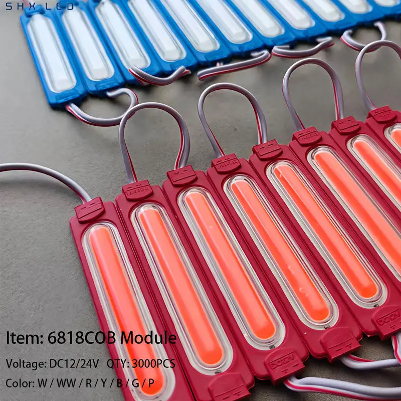 100PCS DC24V  COB LED Modules 6 LEDs 2.4W  Backlight Waterproof IP65 LED Sign Lighting Red Green Blue Yellow White