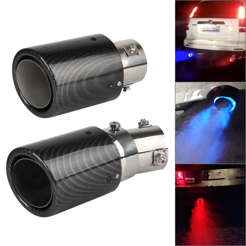 

Car Exhaust Muffler Pipe Carbon Fiber Tail pipes Universal Car Modified 63-65mm Inlet With Red/Blue LED Flaming Luminous