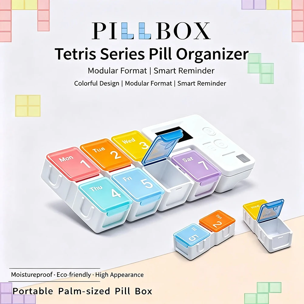 7 Day Pill-Dispenser With Alarm Smart Pill-Organiser Weekly-Digital Pillbox Programmable Smart Timer & Loud-Alarm Organiser