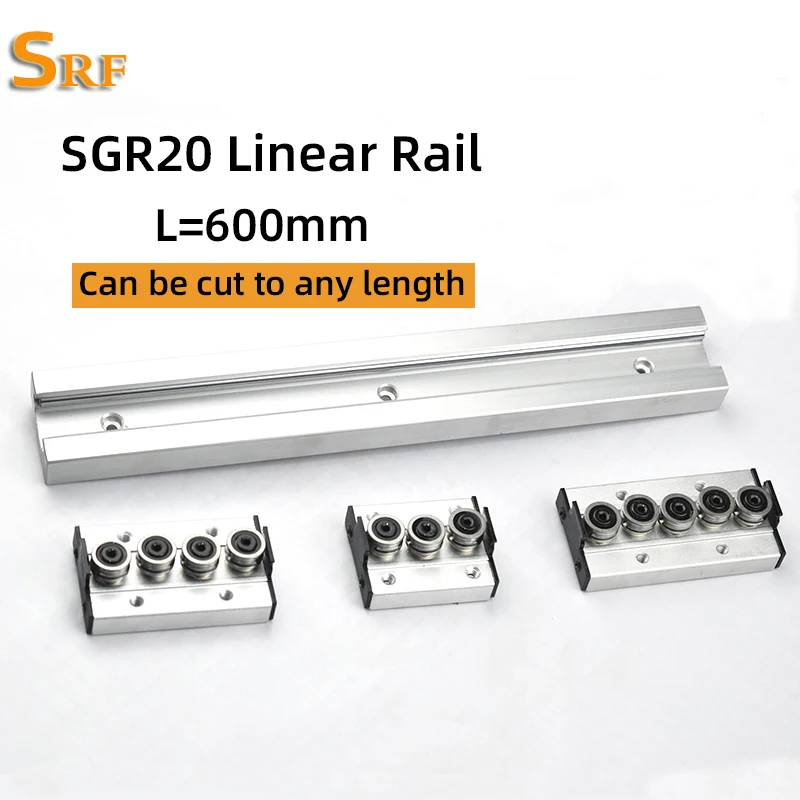 

1pcs Silver aluminum Double axis roller linear guide SGR20 L=600mm +1pcs SGB20 block linear Motion slide rail for CNC part