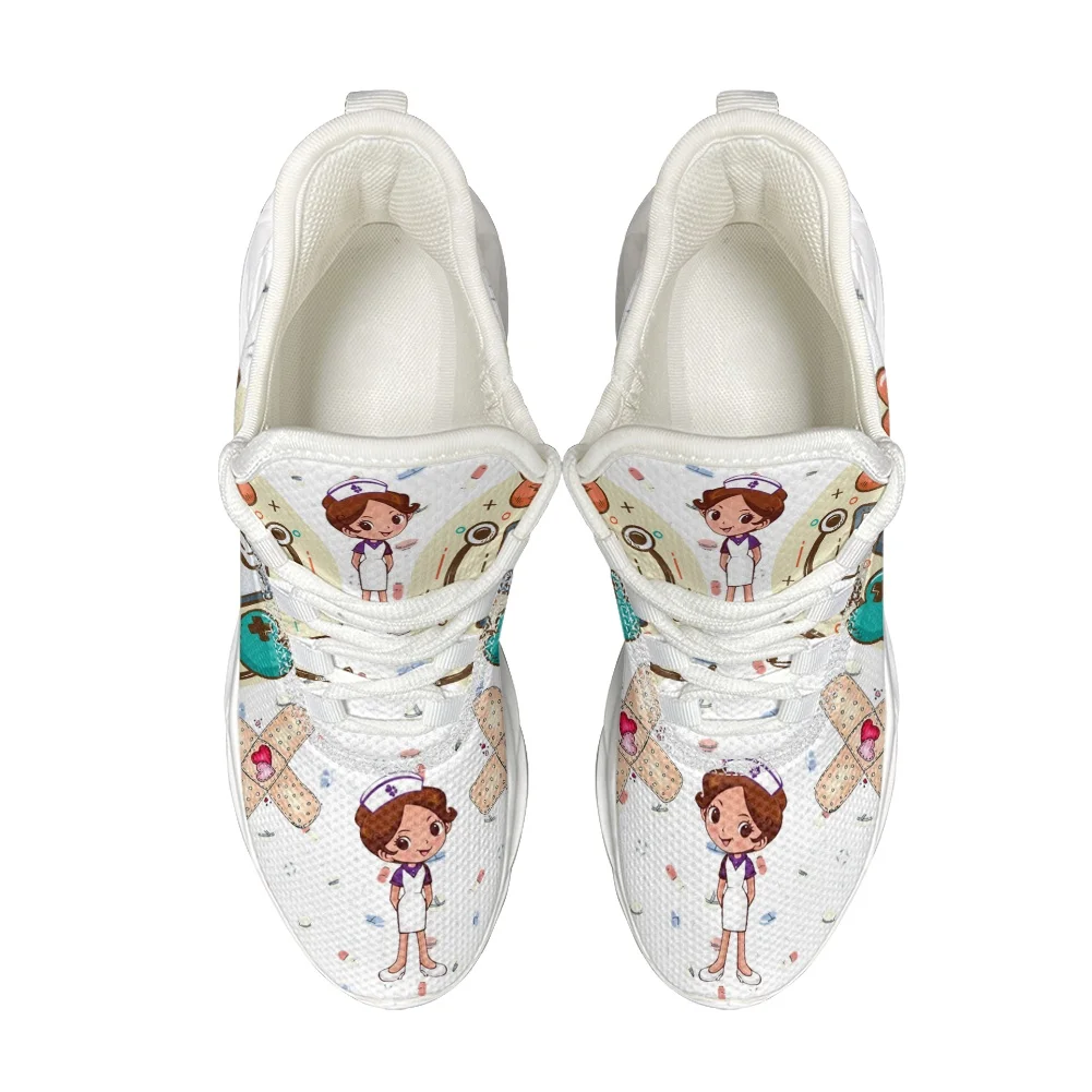 Brand Design Women Sneakers White Nursing Shoes Cute Cartoon Nurse Doctor Medical Print Light Lace-up Flats Footwear