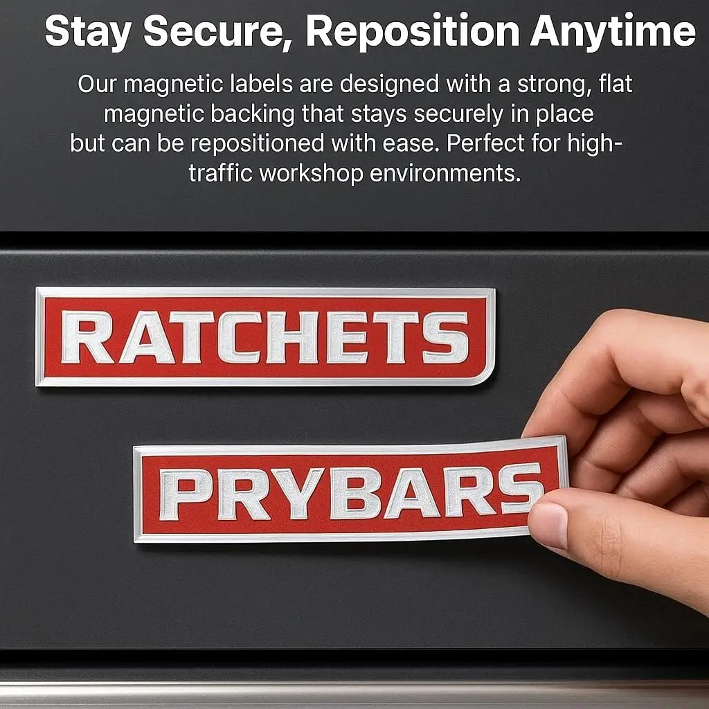 ป้ายแม่เหล็กสำหรับกล่องเครื่องมือ ป้ายแม่เหล็กสำหรับกล่องเครื่องมือที่พิมพ์ด้วยเครื่องพิมพ์ 3 มิติ ชุดป้ายแม่เหล็ก ป้ายสำหรับลิ้นชักเครื่องมือแบบพกพา สำหรับลิ้นชักและกล่องเครื่องมือ