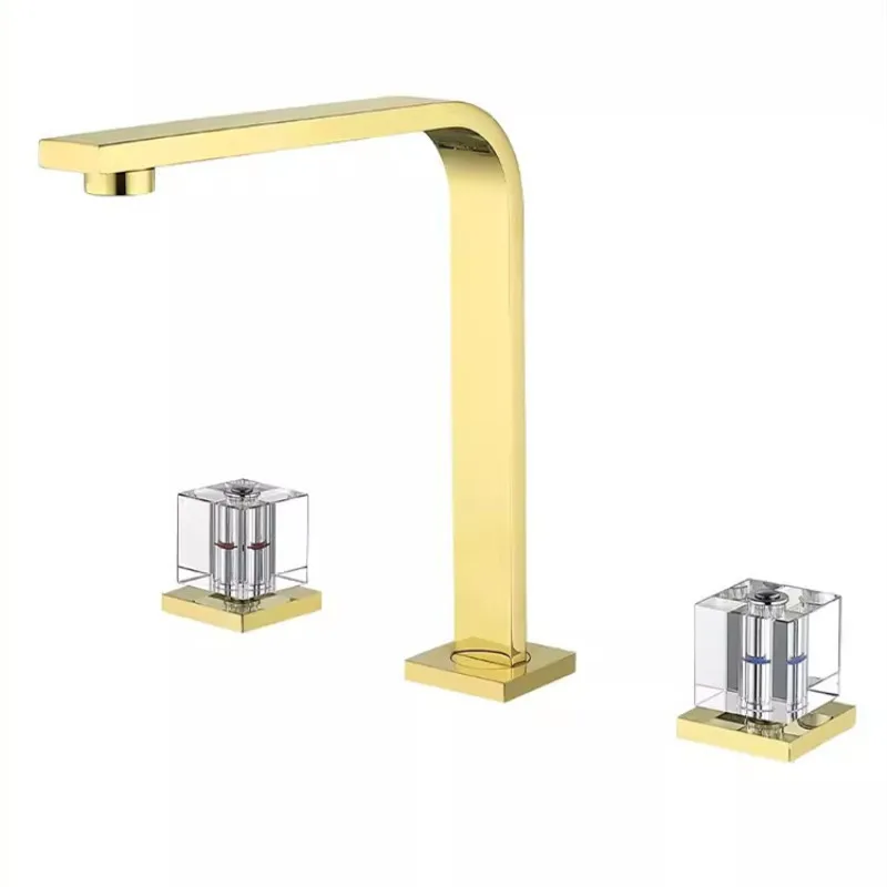 

New Arrival Basin faucet Bathroom Widespread Gold Finished Crystal Handle Sink faucet sink tap Brass Sink Mixer