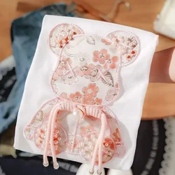 Luxury Embroidery Bear Pearl T Shirts Cute Cartoon Summer Tee Tops High Quality Cotton Short Sleeve Kawaii Clothes Chinese Style