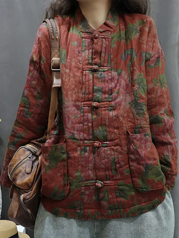 

Women's Cotton Linen Jaet 2025 Winter New Sle Vintage Worn-in Linen Print Cotton Warm Casual Loose Fit Versatile Coat