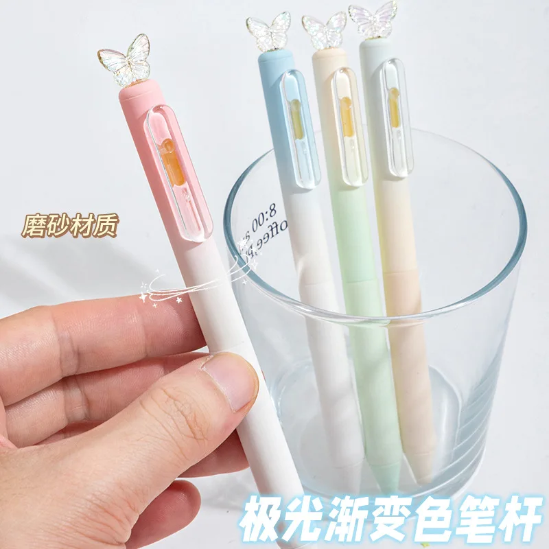 4pcs Gradient Butterfly Retractable Gel Pen Aesthetic CS Tip Quick Dry Black Ink Practice Pen Student Writing Stationery