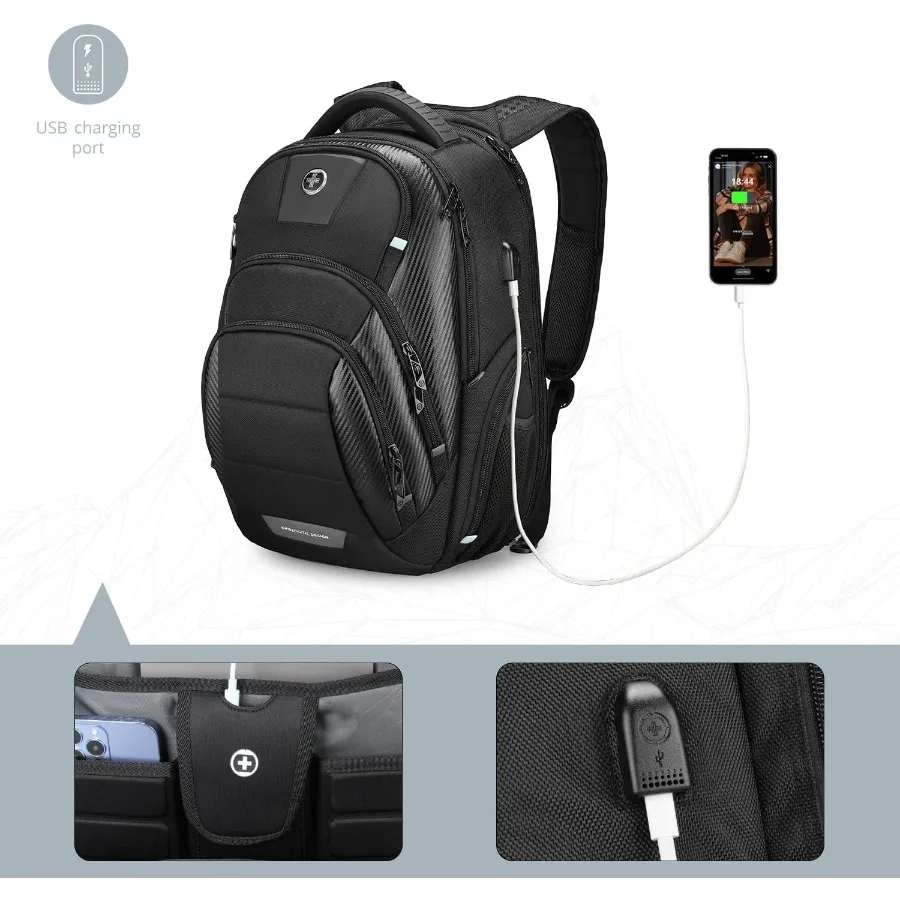 حقيبة ظهر للكمبيوتر المحمول مقاس 17 بوصة من Swissdigital Design مع Apple Find My Network ومنفذ شحن USB بسعة كبيرة للأعمال #3