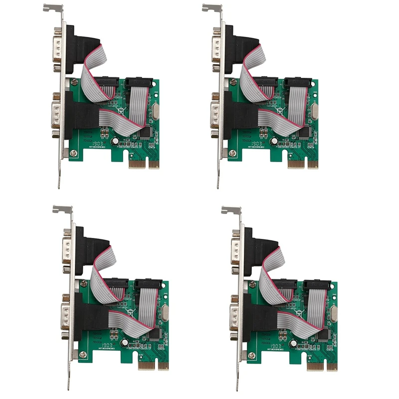 

4X PCI-E PCI Express Dual Serial DB9 RS232 2 Ports Controller Adapter Card Green