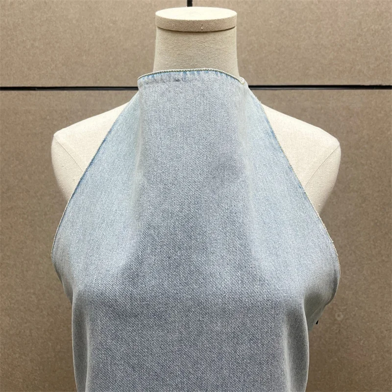 ชุดสตรี 2025 ฤดูร้อนใหม่ 3D ดอกไม้ชุดมินิผ้าฝ้ายแขนกุดสั้นเซ็กซี่ backless PARTY Dresses DENIM ชุด