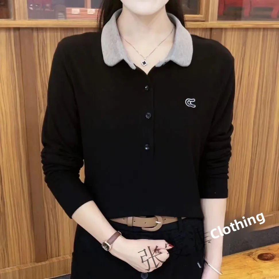 2025 Patchwork Casual Style Base Shirt Women's Loose Fit Long Sleeve Polyester T-Shirt Durable Versatile Belly Cover up Top