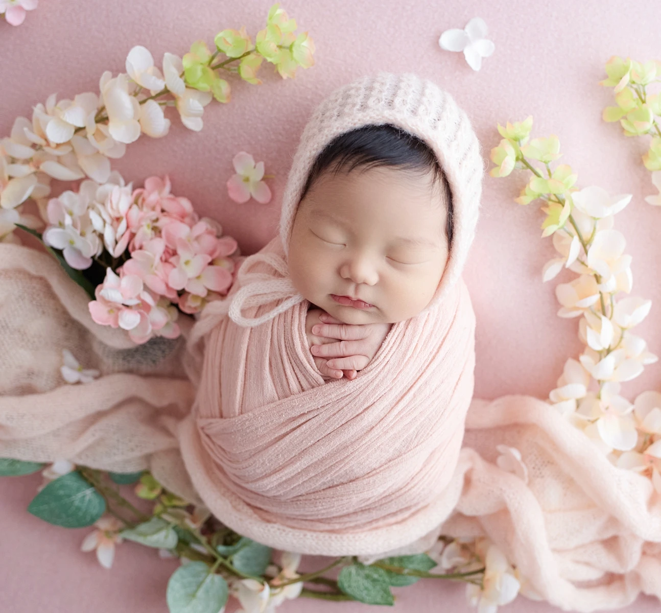 Pink Baby Wrap Newborn Photography Props Knitted Newborn Wraps for Photography Cotton Baby Hat Photo Shoot Accessories