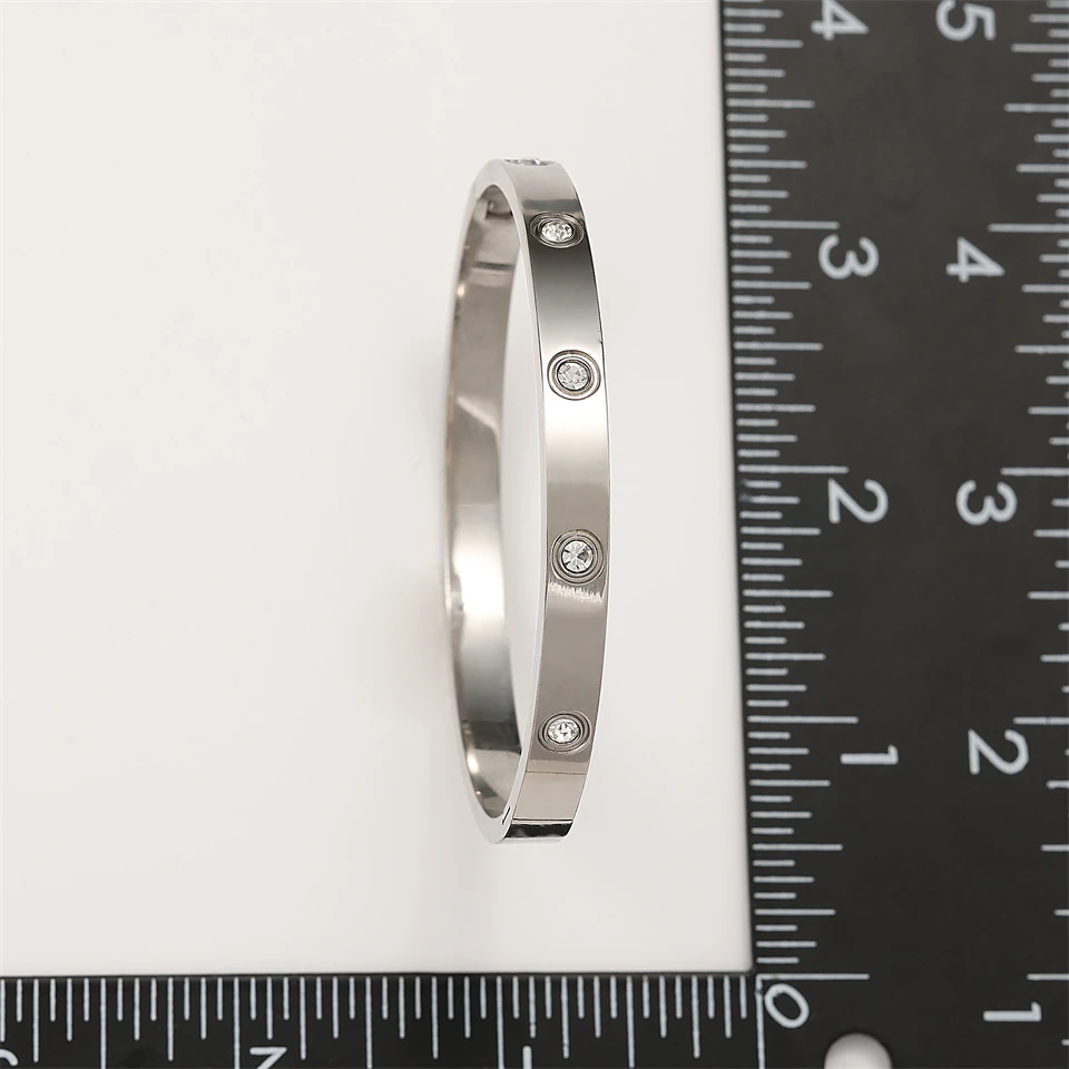 Minimalistisches rundes Zirkon-Einlege-Armband aus Edelstahl in Silber oder Gold, modisches Accessoire für den täglichen Gebrauch, Unisex-Geschenk. – Detail 16