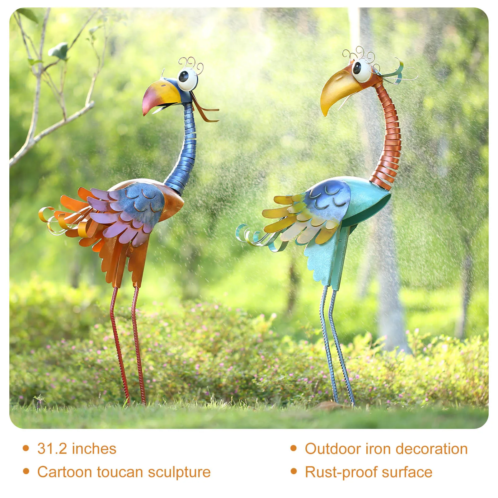 1pc, 31.2 Inch Metal Garden Bird statues ,Yard statue,Outside statues for yard, Iron cartoon toucan sculpture,  Handmade art pai