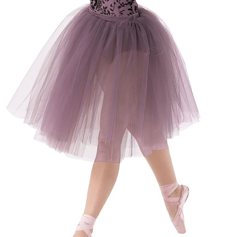 Vestido de ballet romántico morado con pasta de frijoles, 2 capas, sin pantalones, tutú de ballet profesional de tul suave largo para mujer JNL05