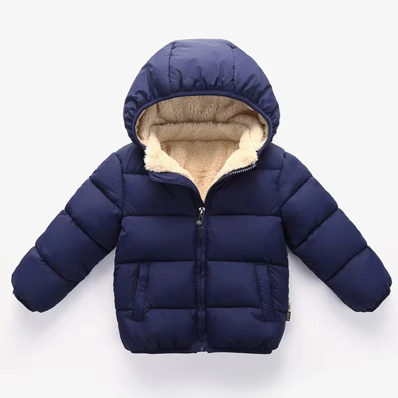 1pcs Boy Girl Coat Baby Winter Thick Down Jackets Kids Warm Plush Thicken Outerwear Clothes Fur Hooded Jacket Children Snowsuit